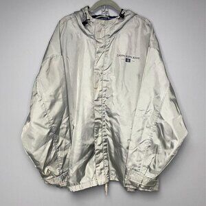 Calvin Klein Jeans Gorpcore Grey Hooded Mens Windbreaker Jacket Size XXL